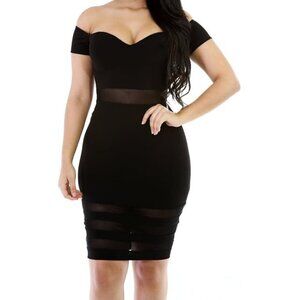 J for Justify Mesh Paneled Off Shoulder Sweetheart Midi Little Black Dress SZ L